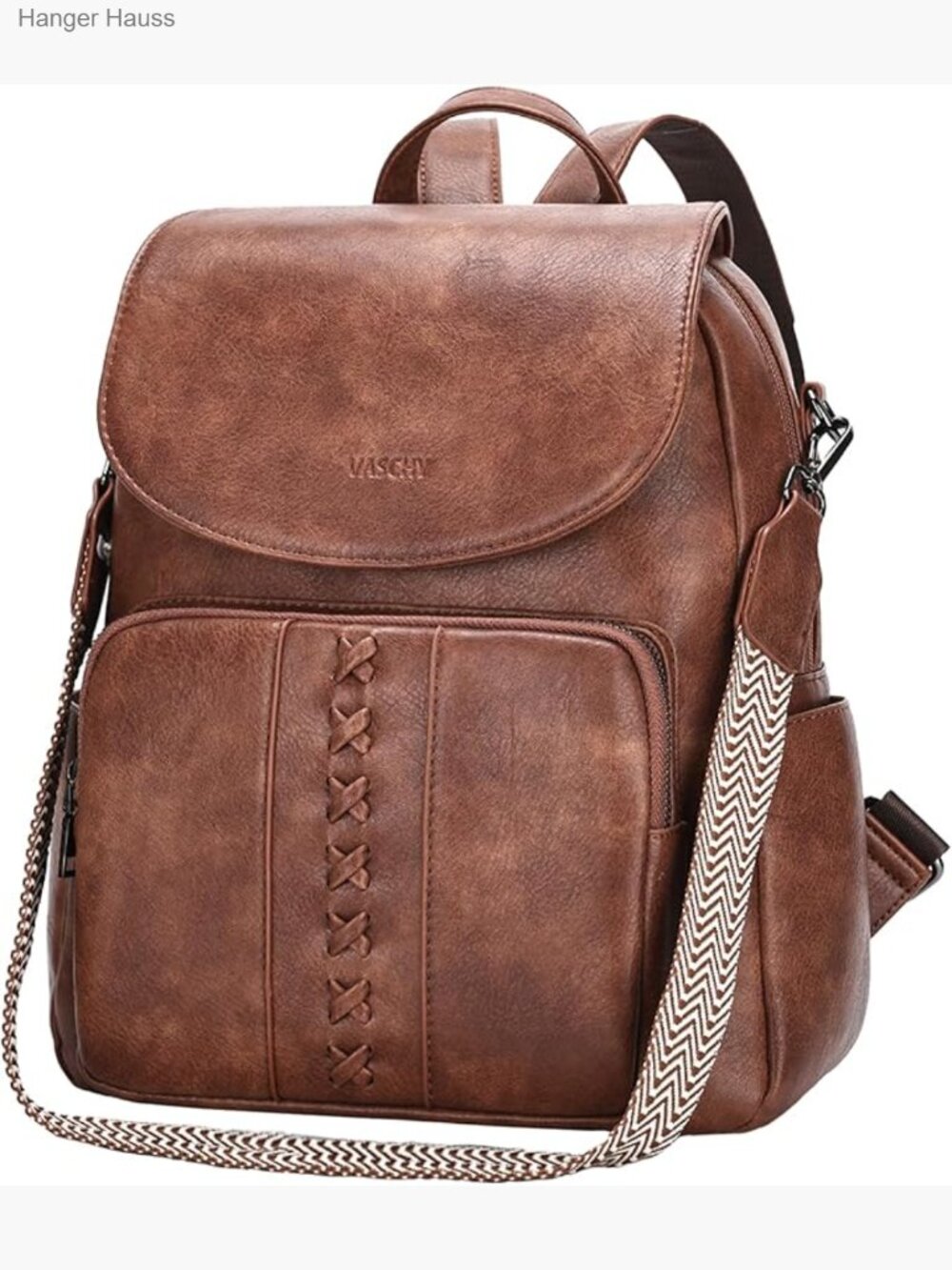 Vegan Leather Flap Backpack Convertible Handbag with Guitar Strap